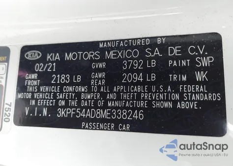 2021 Kia Forte Ex from USA, damaged, VIN 3KPF54AD8ME338246